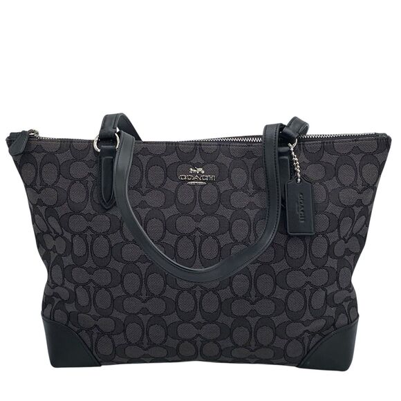 Coach Handbags - Coach Zip Top Tote in Signature Jacquard Black Smoke F29958